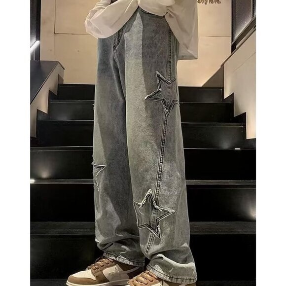 Large Size Y2K Star Print Denim Jeans for Women - Perfect for Stylish Teens - Picture 4 of 5